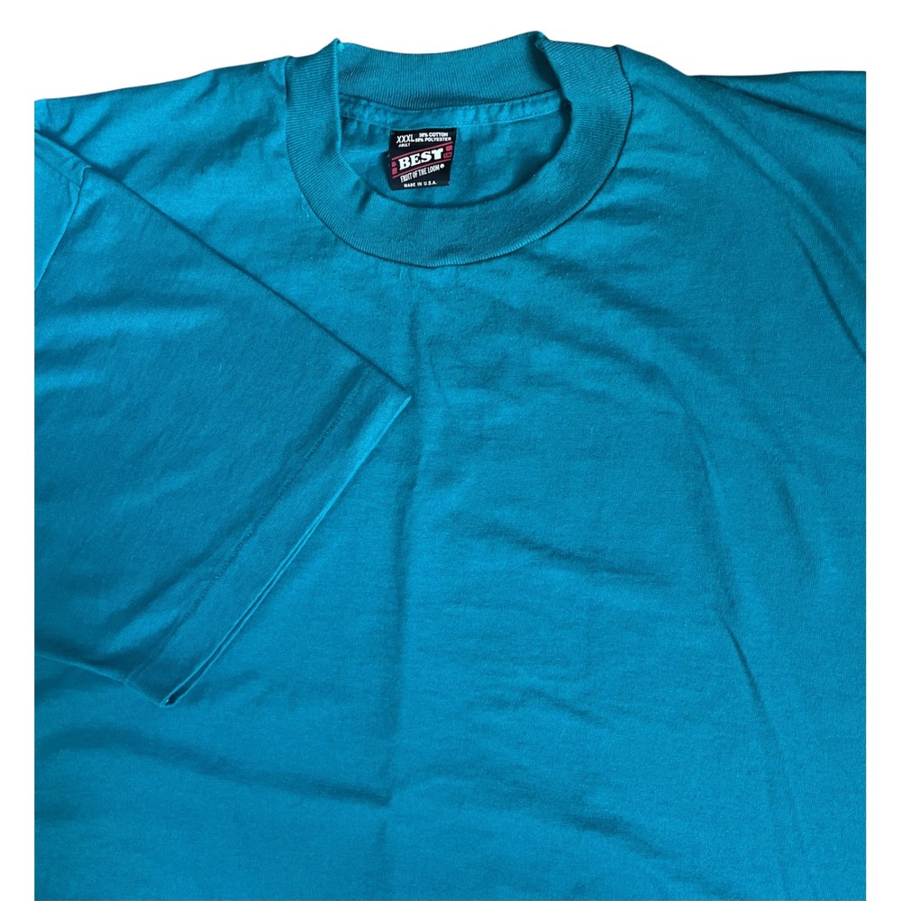 Vintage Fruit‎ of the Loom Best T-Shirt 3XL Teal Blue Single Stitch Made in USA